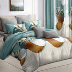 Green Geometric Circle bedspread and curtain set - coordinated bedroom