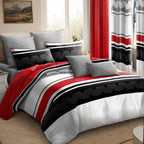 Red & Black Geometric Chevron bedspread and curtain set - coordinated bedroom