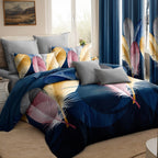 Navy Feather bedspread and curtain set - coordinated bedroom