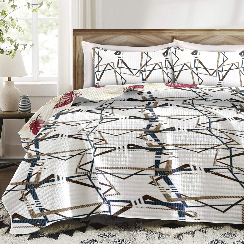 Brown Geometric bedspread and curtain set - coordinated bedroom