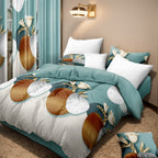 Green Geometric Circle bedspread and curtain set - coordinated bedroom