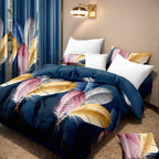 Navy Feather bedspread and curtain set - coordinated bedroom