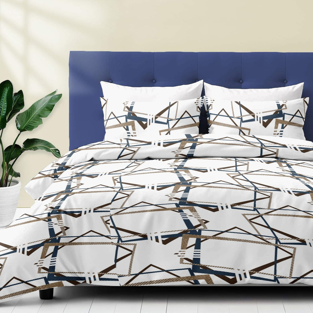 Brown Geometric bedspread and curtain set - coordinated bedroom