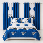 Blue & Black Rose Bedspread & Curtain Set – 9 Pieces