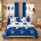 Blue & Black Rose Bedspread & Curtain Set – 9 Pieces