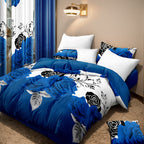 Blue & Black Rose Bedspread & Curtain Set – 9 Pieces