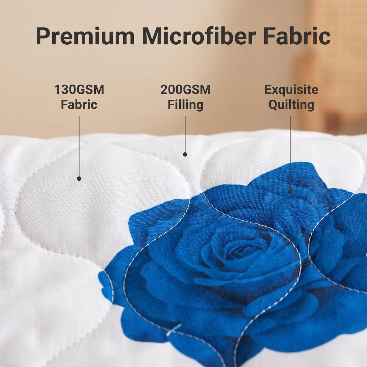 Blue & Black Rose Bedspread & Curtain Set – 9 Pieces