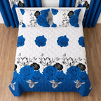 Blue & Black Rose Bedspread & Curtain Set – 9 Pieces