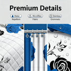 Blue & Black Rose Bedspread & Curtain Set – 9 Pieces