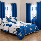 Blue & Black Rose Bedspread & Curtain Set – 9 Pieces