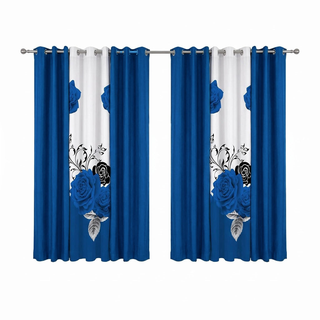 Blue & Black Rose Bedspread & Curtain Set – 9 Pieces
