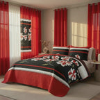 Red & Black Floral bedspread and curtain set - video overview